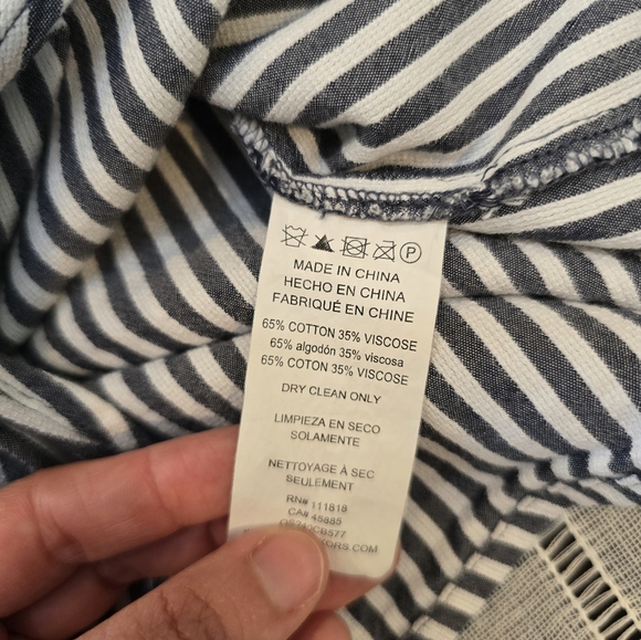 Michael Kors Blouse Striped Black White Tie Front Shirt Size Medium Pockets Fron - Picture 4 of 11